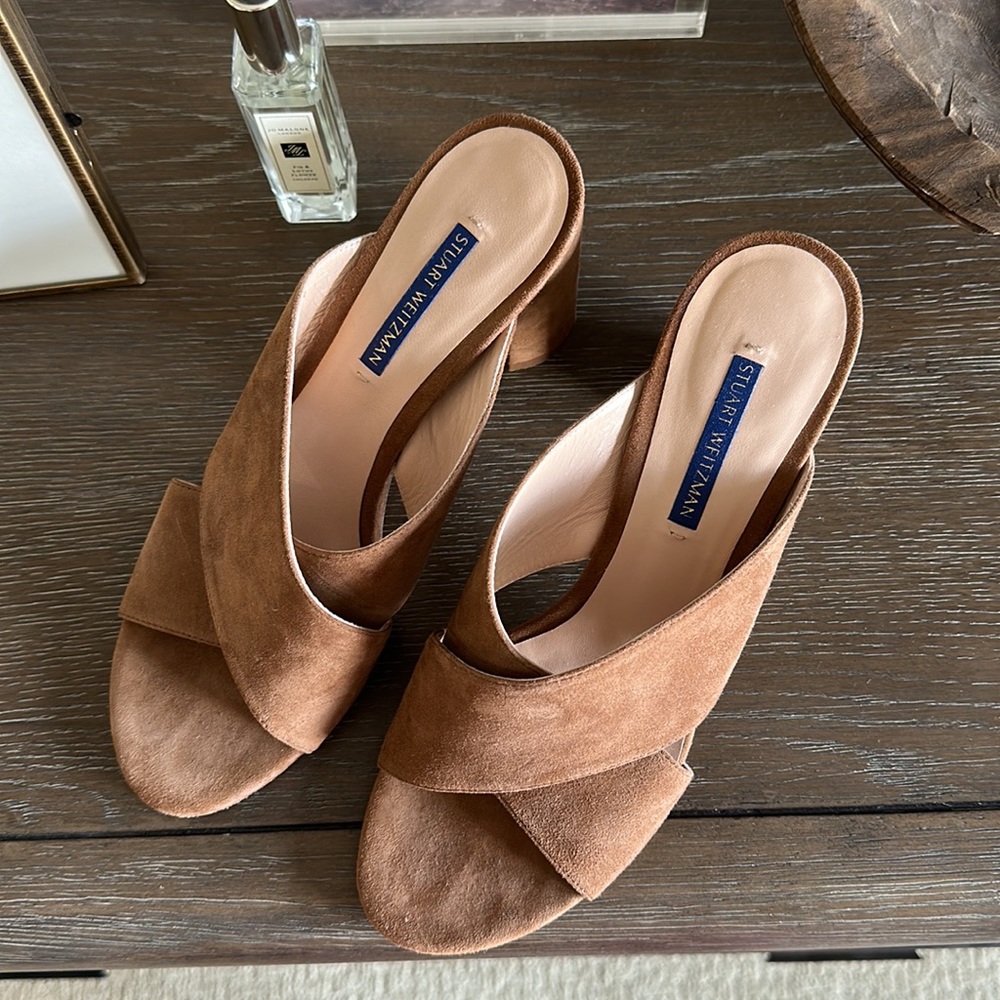 Stuart Weitzman Sandal Block Heels Suede Brown/Ca… - image 2